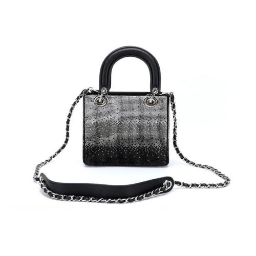 Cuero de la PU & Diamante de imitación Bolso, negro,  trozo