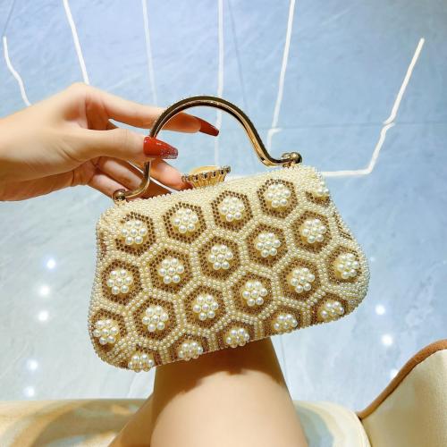 Polyester hard-surface & Easy Matching Clutch Bag with chain Plastic Pearl PC