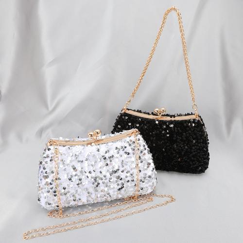 PU Leather & Sequin hard-surface Clutch Bag with chain & attached with hanging strap PC