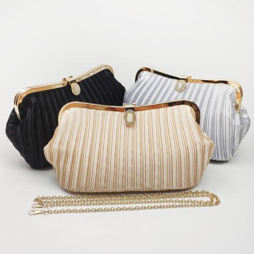 Jute & Polyester Easy Matching Clutch Bag with chain & attached with hanging strap striped PC