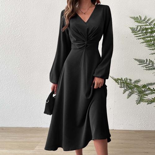 Polyester Einteiliges Kleid, Solide, Schwarz,  Stück