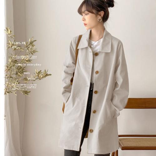 Windbreaker Women's Mid-length simple early autumn coat women's Korean-style loose student solid color versatile coat