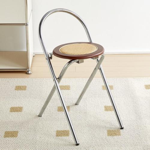 Coffee Shop Bar Chair Rattan-woven Silent Style Household Stool Simple Stainless Steel Ins Style Folding Round Stool