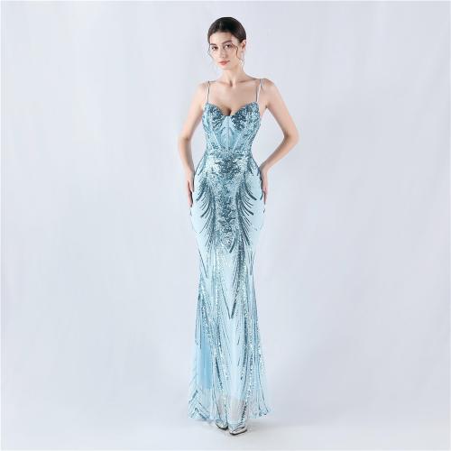 New Dress Shaping Waist Fishbone Sequins Positioning Flower Evening Dress Celebration Host