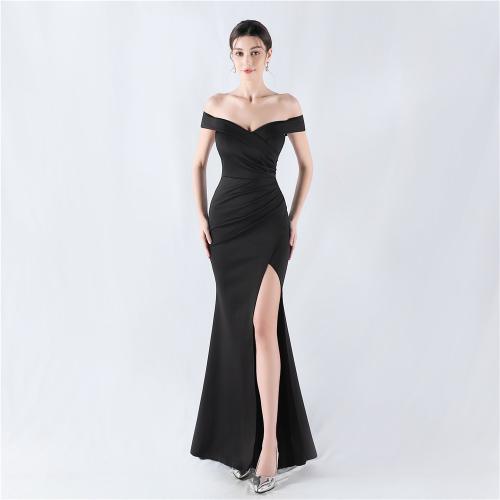 New classic off-shoulder high fork fishtail satin evening dress