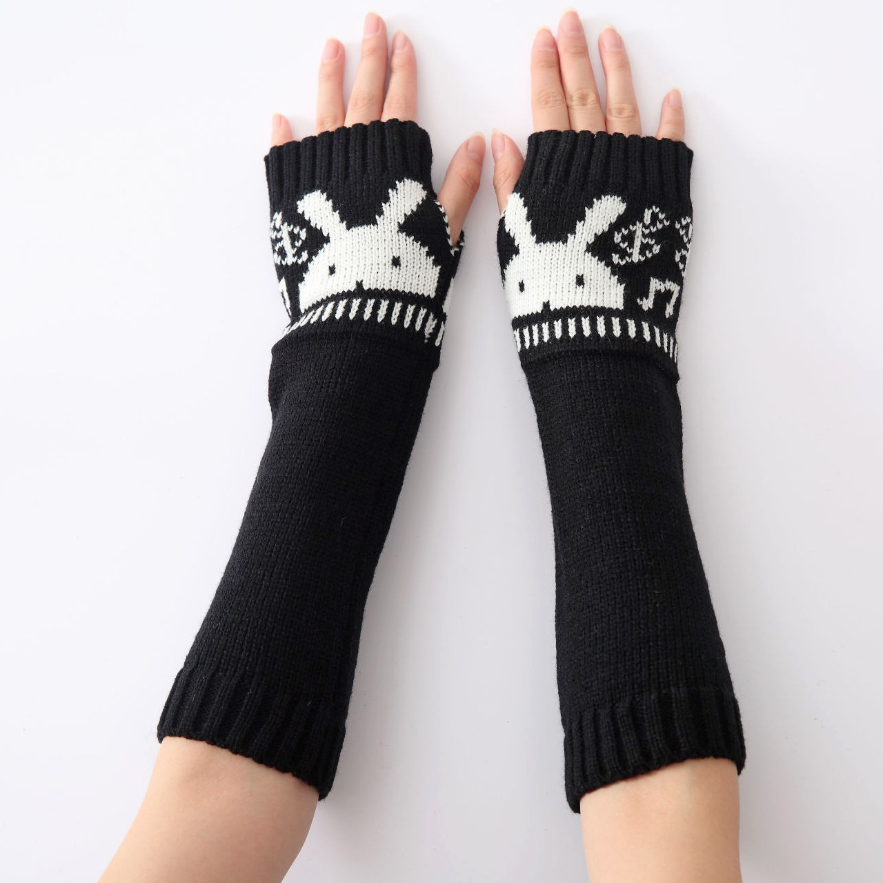 Acrylic windproof Women Long Half Finger Glove, thermal,  Polyester, more colors for choice,  Pair