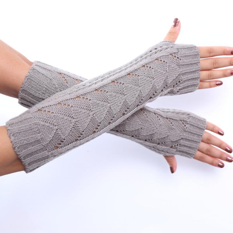 Acrylic Women Long Half Finger Glove, hollow & breathable, knitted, more colors for choice,  Pair