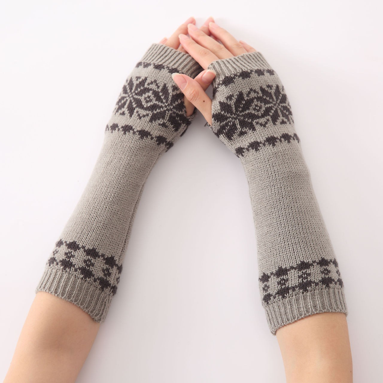 Acrylic windproof Women Long Half Finger Glove, thermal, knitted, snowflake pattern, more colors for choice,  Pair
