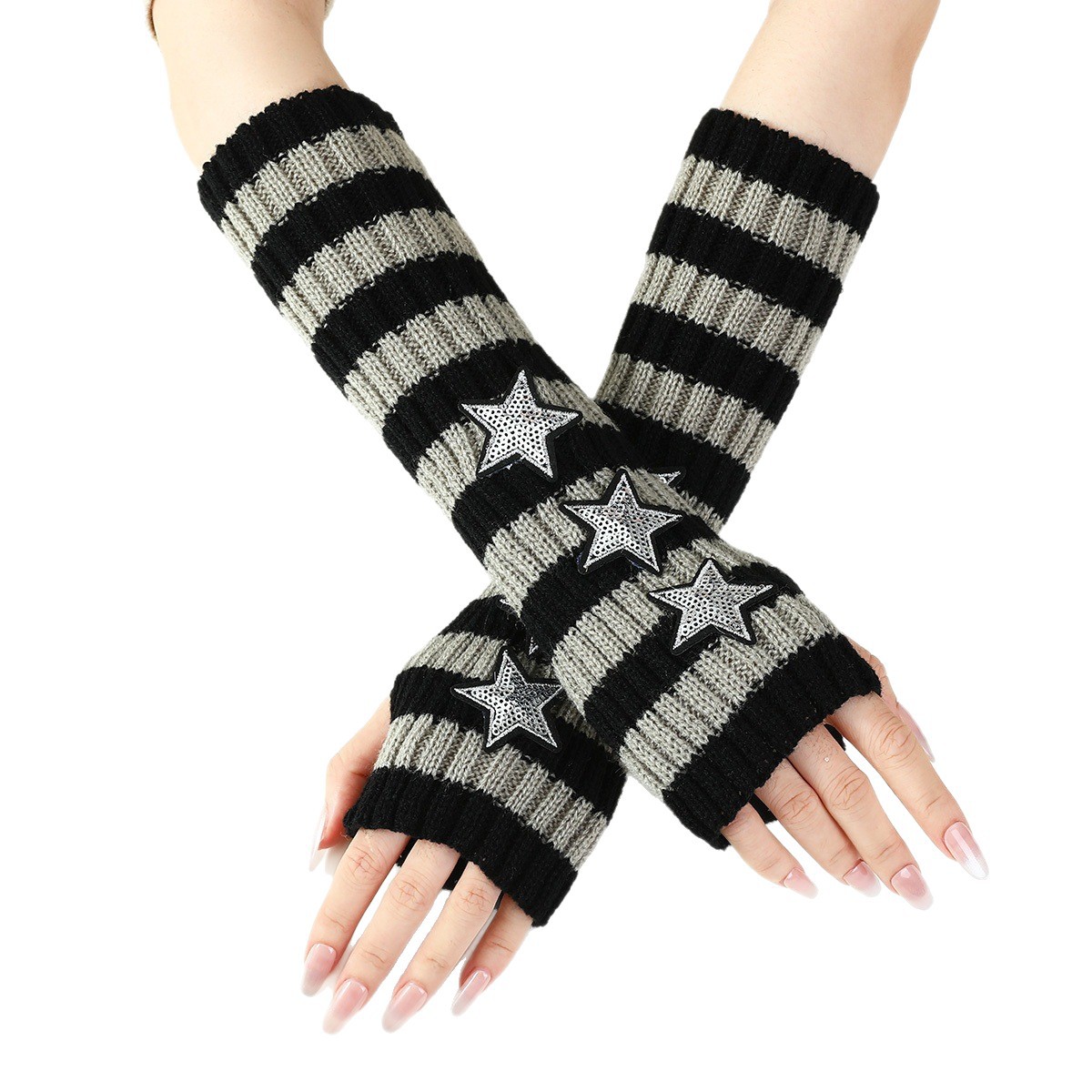 Acrylic hand protecting & windproof Women Long Half Finger Glove, thermal, star pattern, more colors for choice, :,  Pair