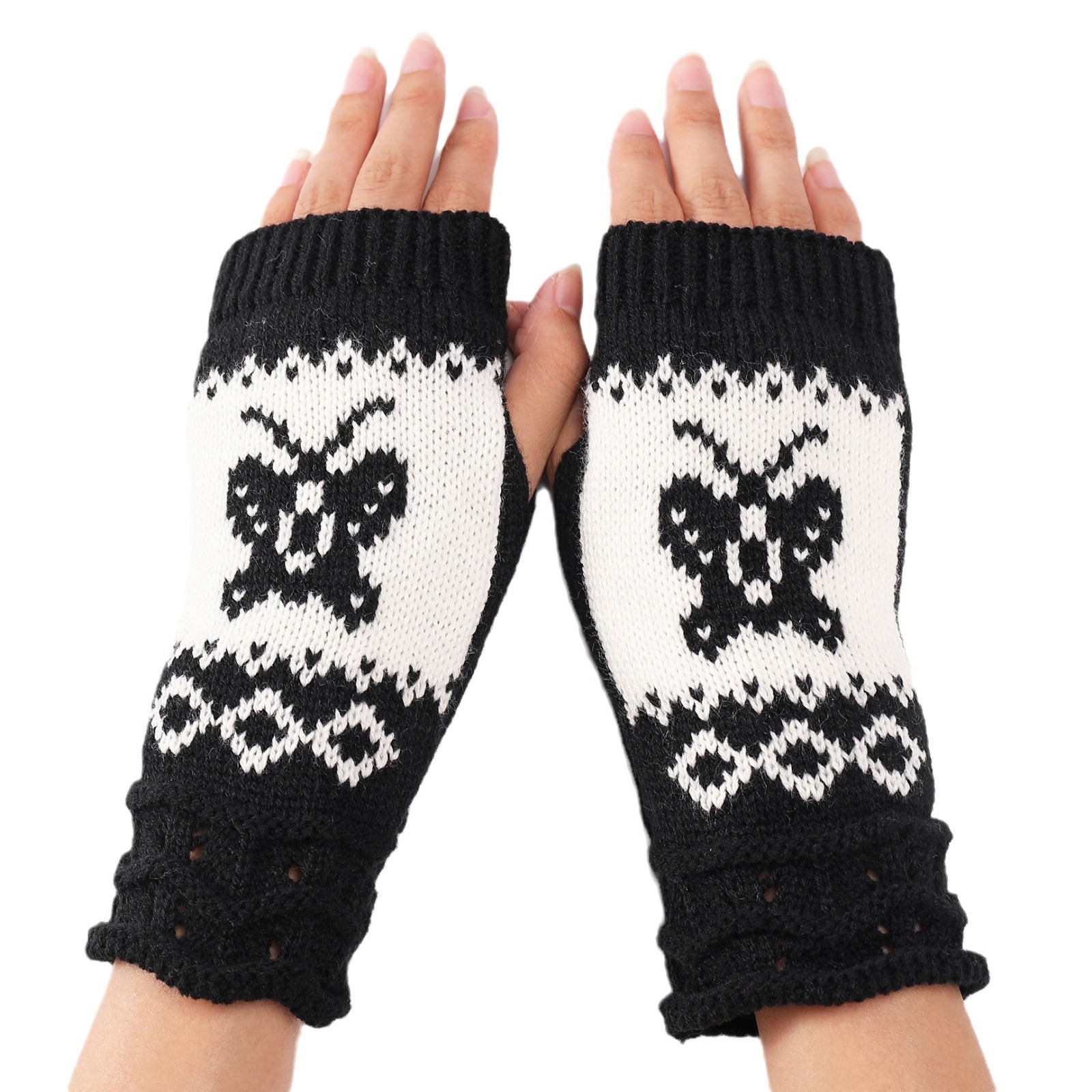 Acrylic hand protecting & Outdoor Women Half Finger Glove, thermal, knitted, butterfly pattern, more colors for choice,  Pair