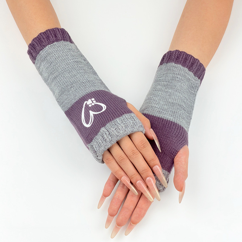 Acrylic hand protecting & Outdoor Women Half Finger Glove, thermal, knitted, heart pattern, more colors for choice, :,  Pair