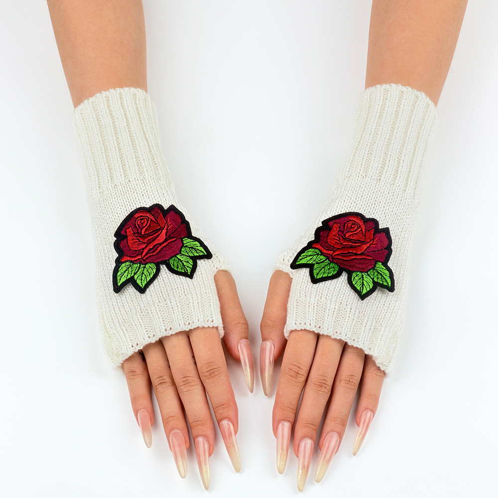 Acrylic hand protecting & windproof Women Half Finger Glove, thermal, floral, more colors for choice, :,  Pair